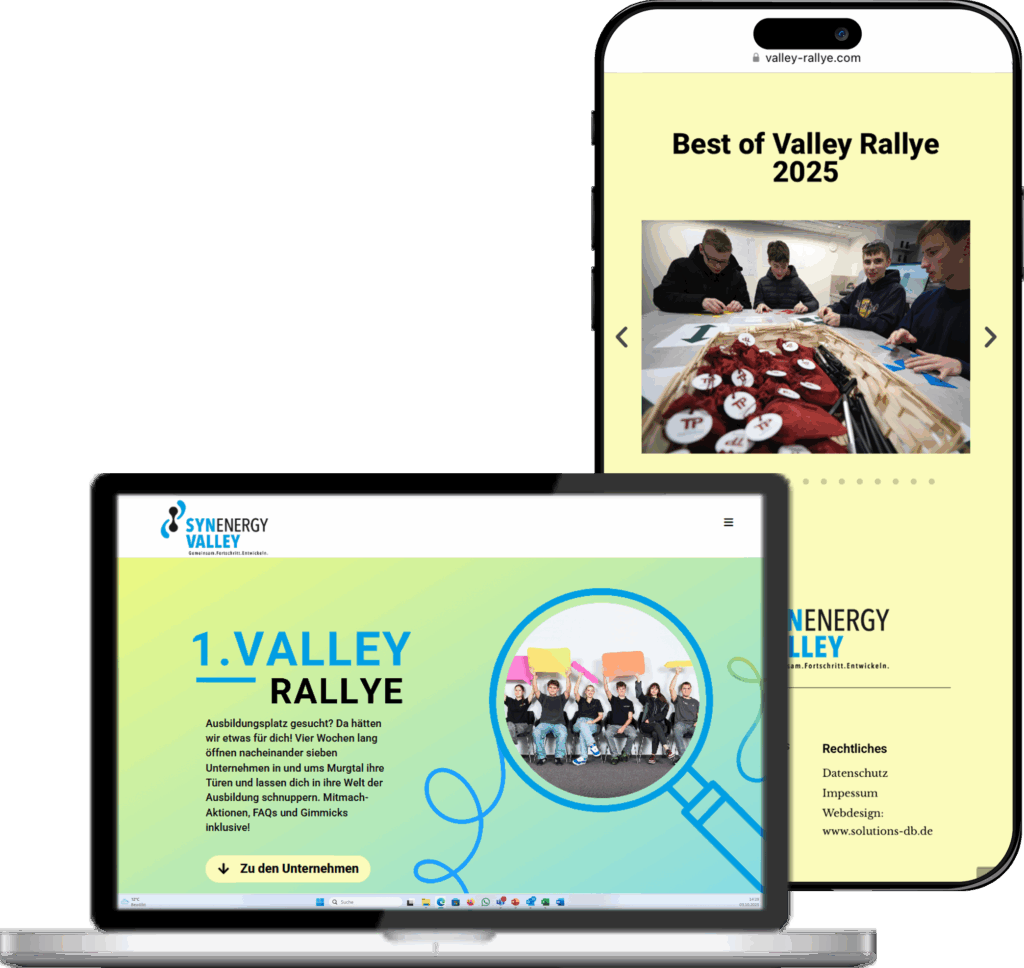 Mac- und iPhone-Mockup der Website valley-rallye.com – Webdesign-Referenz von MediaBell