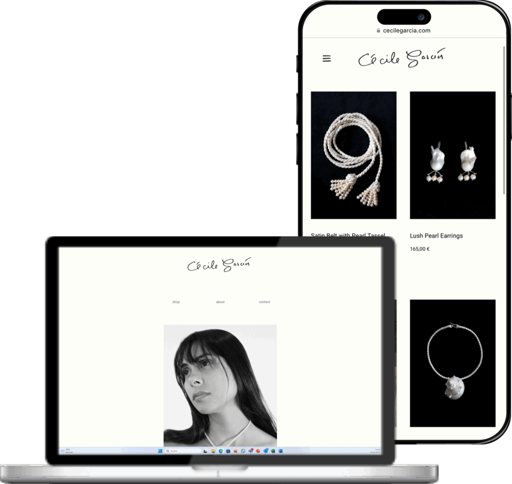 Mac- und iPhone-Mockup des Webshops cecilegarcia.com – Webshop-Referenz von MediaBell